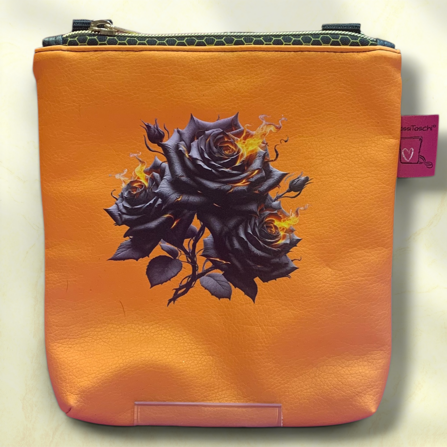 All-In GassiTaschi® mit D-Ringen #029 Orange metallic Rosen Grau