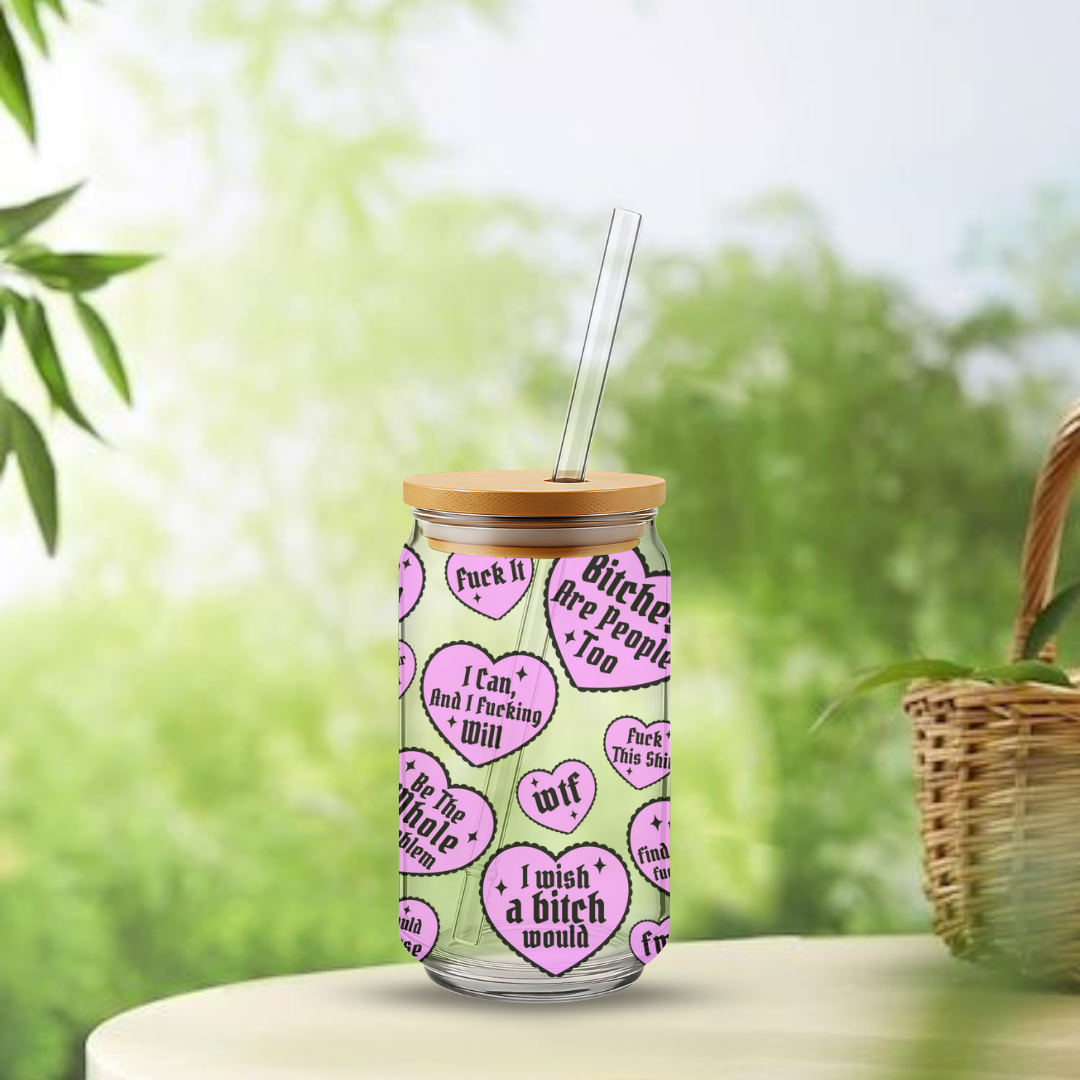 Trinkglas ca. 473ml Herzen Rosa