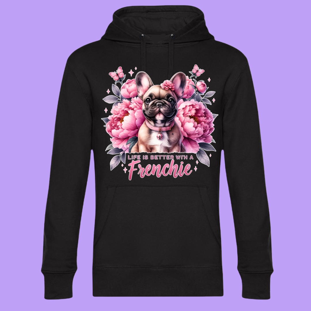 Hoodie Life is Better with a Frenchie Schwarz Größe M