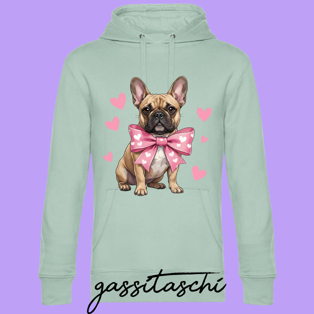 Hoodie Frenchie mit Rosa Schleifen Mint Größe 2XL