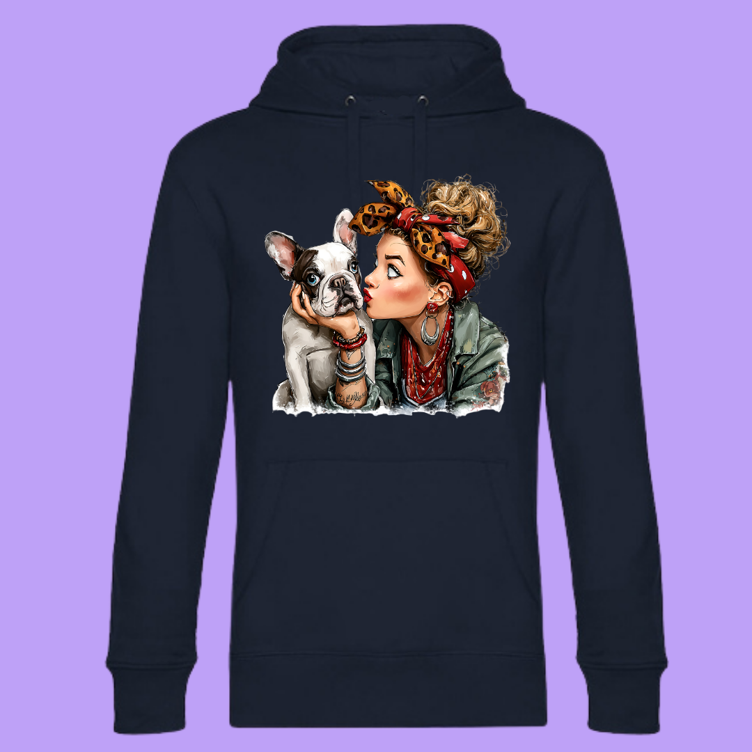 Hoodie Frenchie mit Mom Dunkelblau Größe 2XL