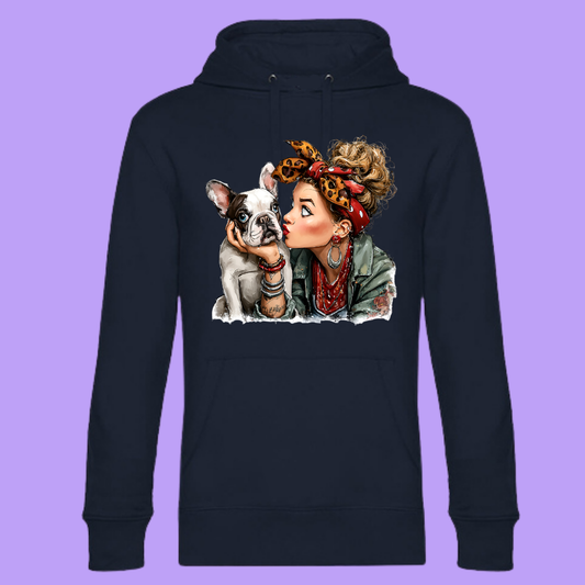 Hoodie Frenchie mit Mom Dunkelblau Größe 2XL