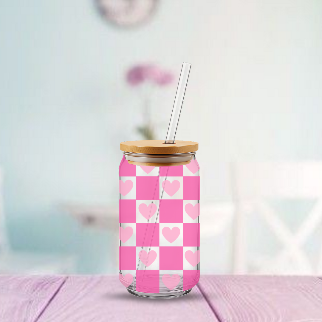 Trinkglas ca. 473ml Schachbrett Rosa