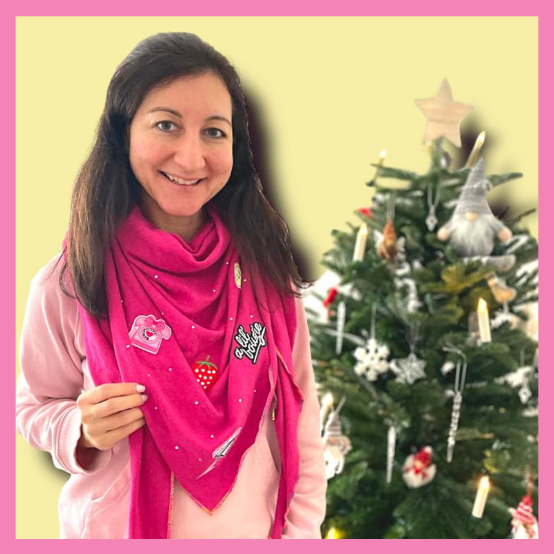 Dreieckstuch Pink mit Patches und Glitzer