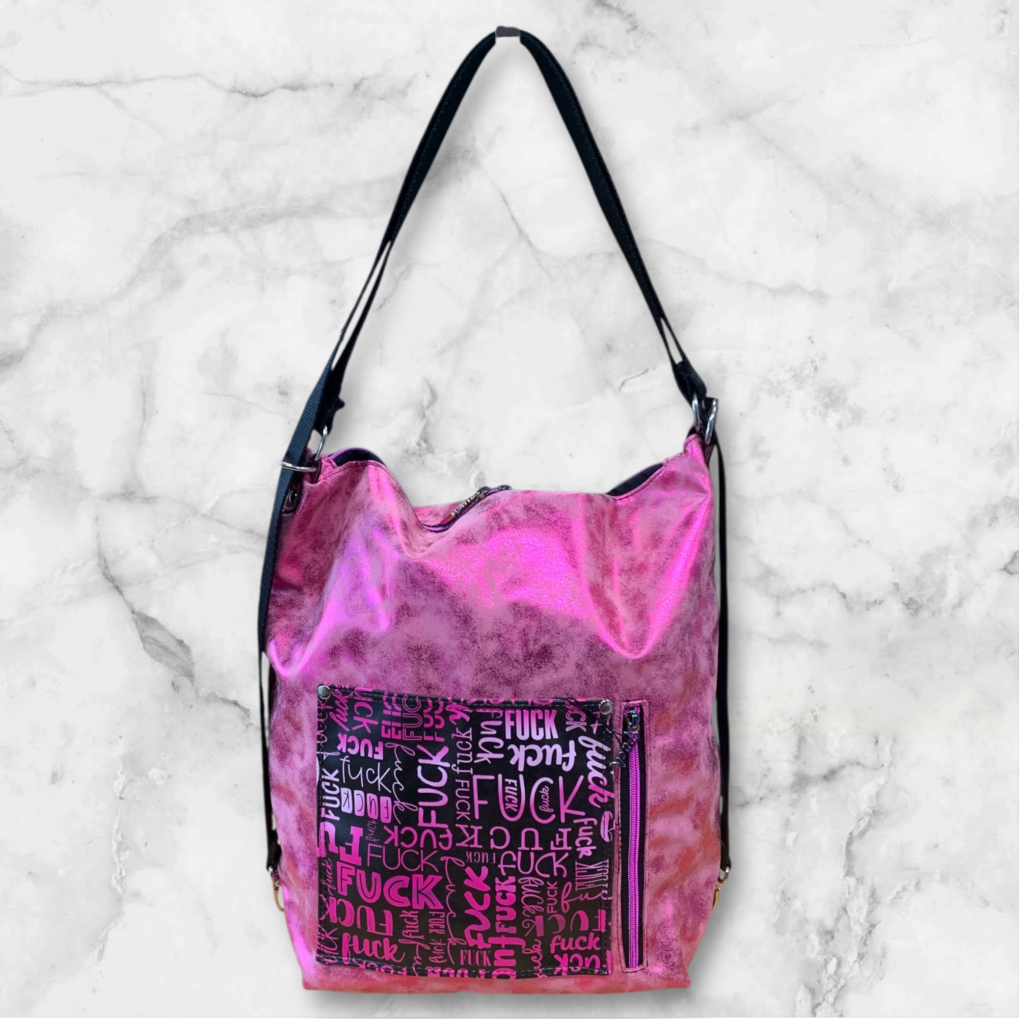 Rookie 2 in 1 Rucksack Tasche Glitzer rosa & F*ck