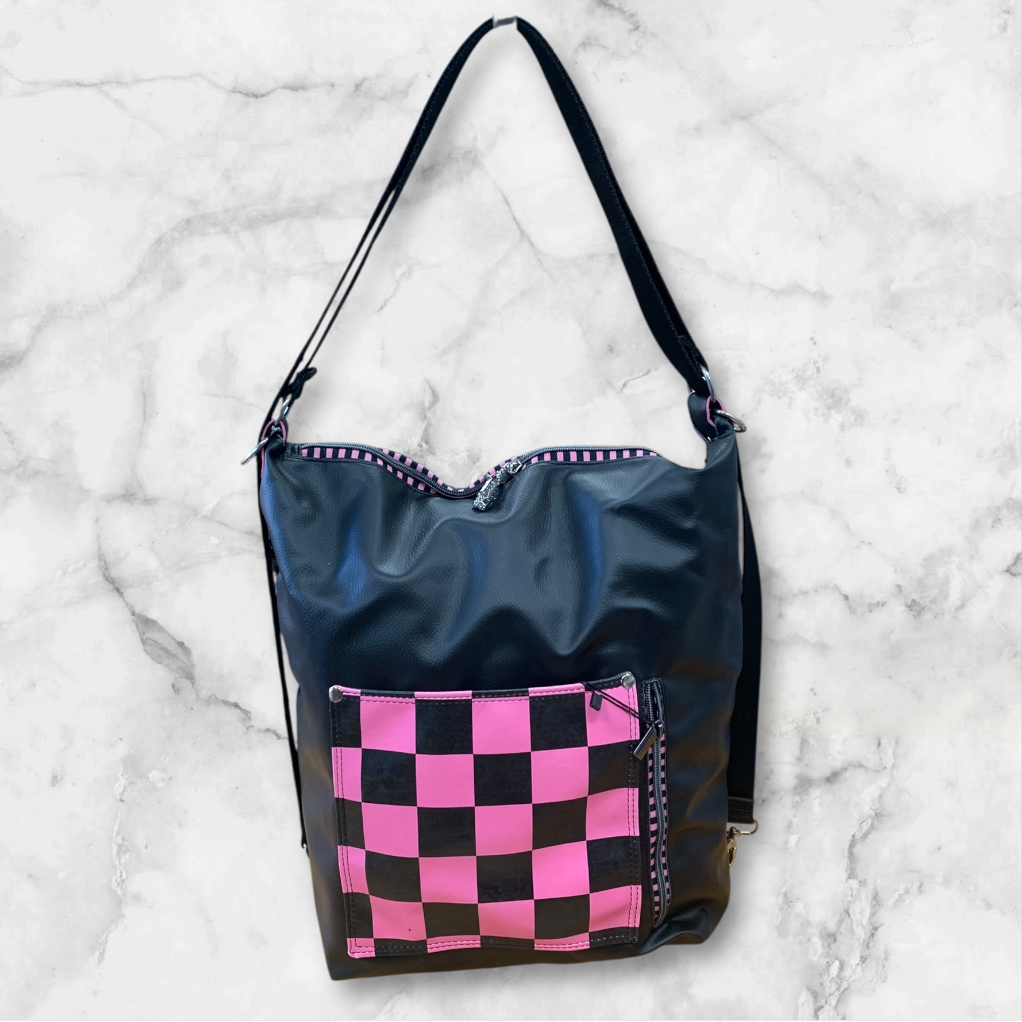 Rookie 2 in 1 Rucksack Tasche Karo rosa & schwarz