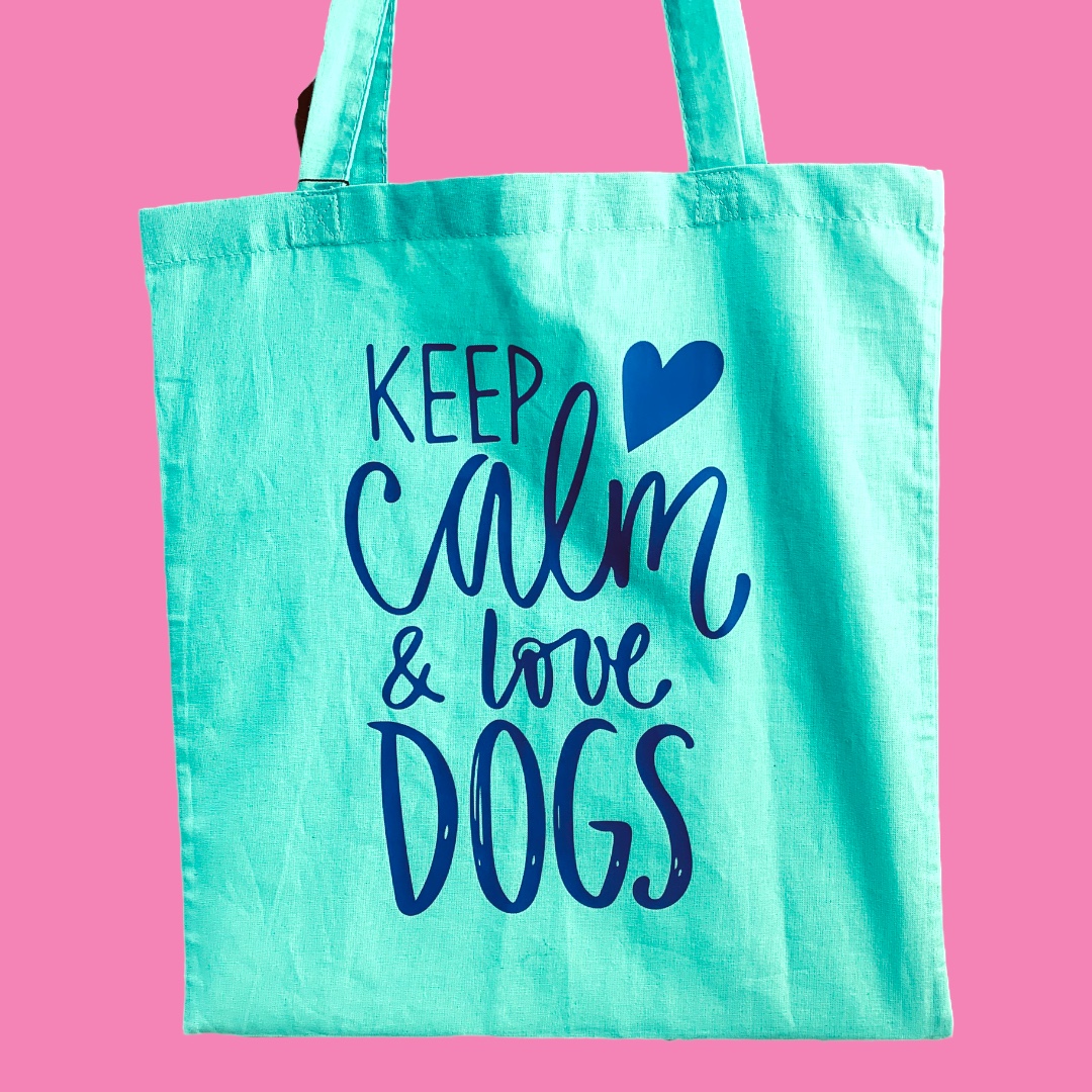  Baumwolltragetasche Mint "Keep Calm and love Dogs"