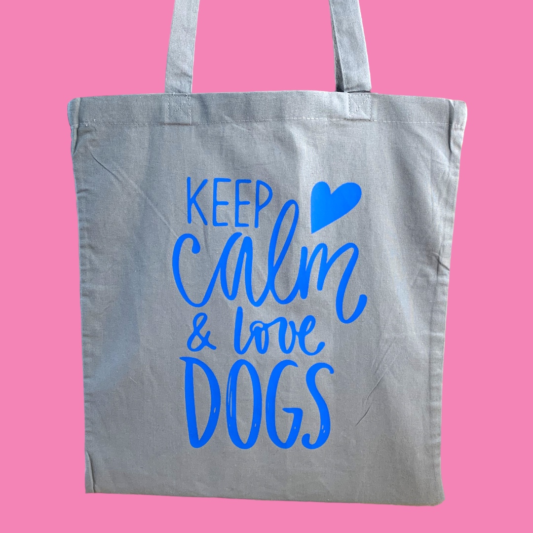 Baumwolltragetasche Grau " Keep Calm and love Dogs "