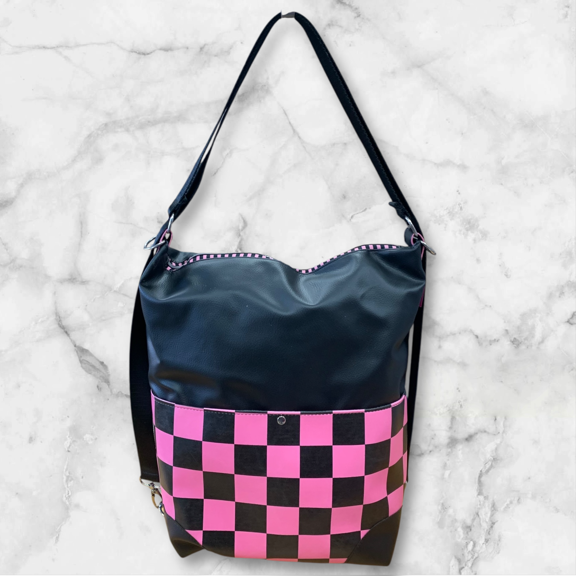 Rookie 2 in 1 Rucksack Tasche Karo rosa & schwarz