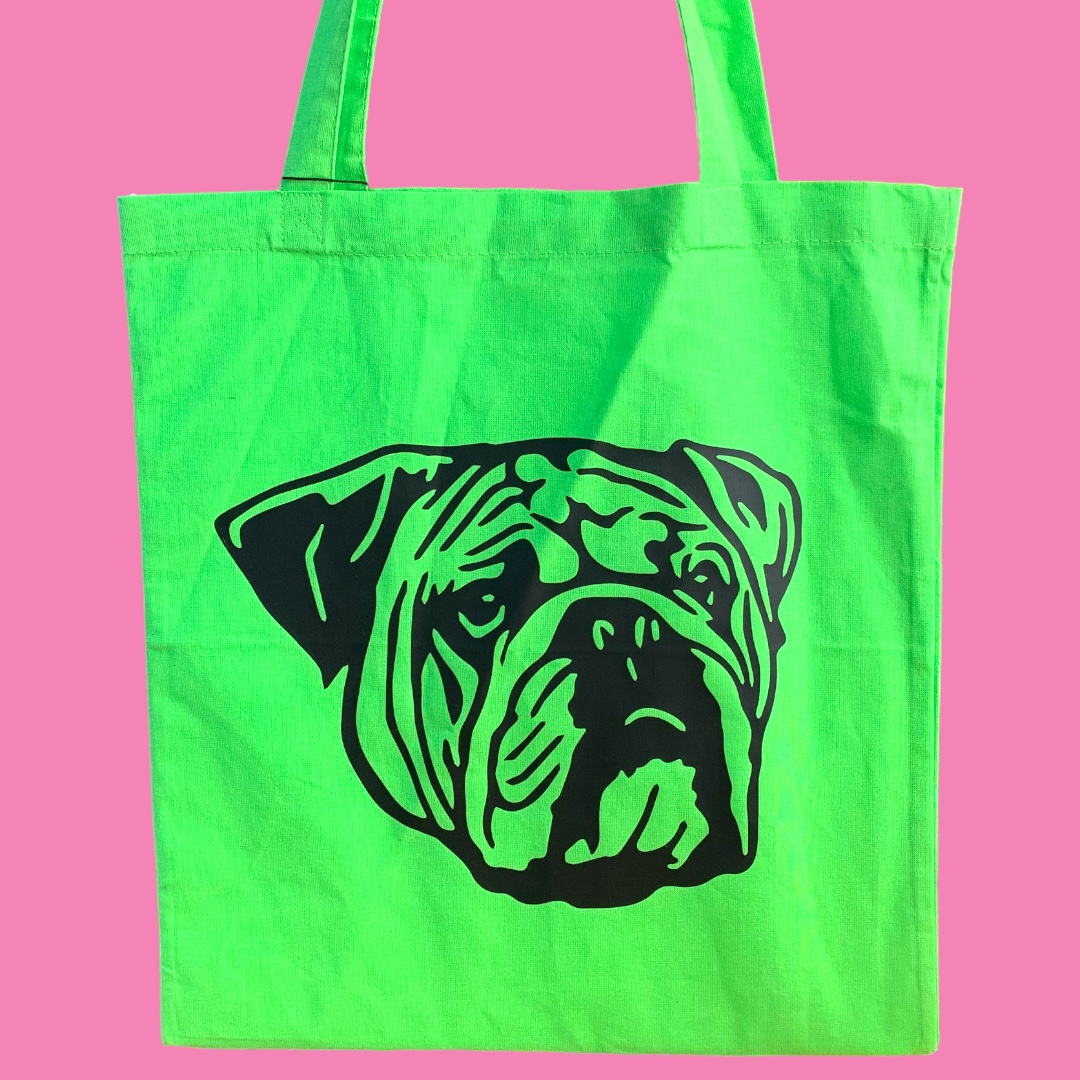  Baumwolltragetasche Apfelgrün " Englische Bulldogge"
