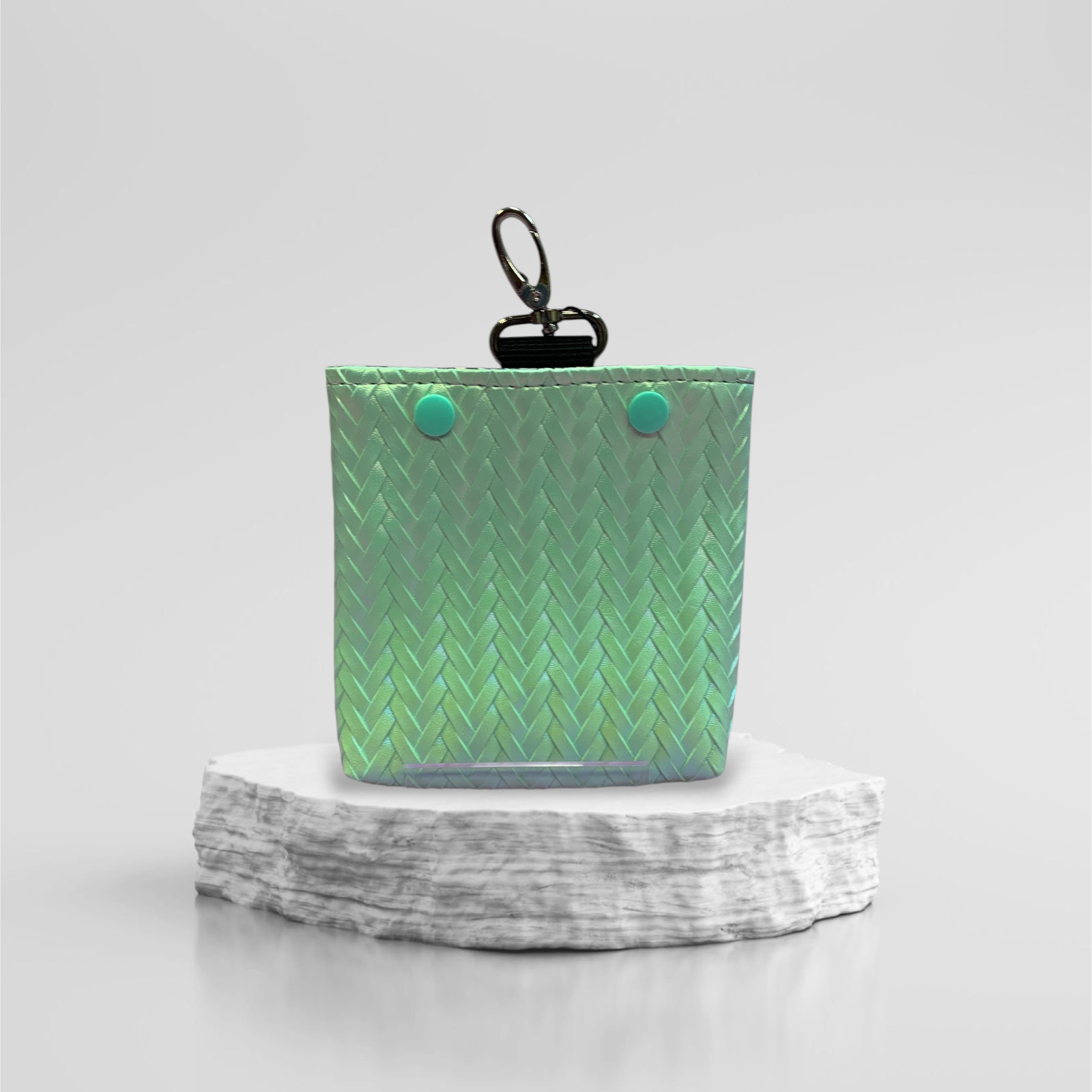 MiniFutterbeutel Karabiner + Druckknopf #155 Zopf mint metallic