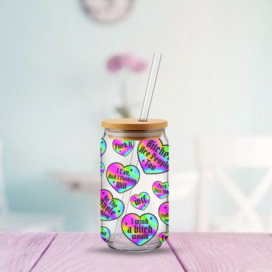 Trinkglas ca. 473ml Herzen Regenbogen