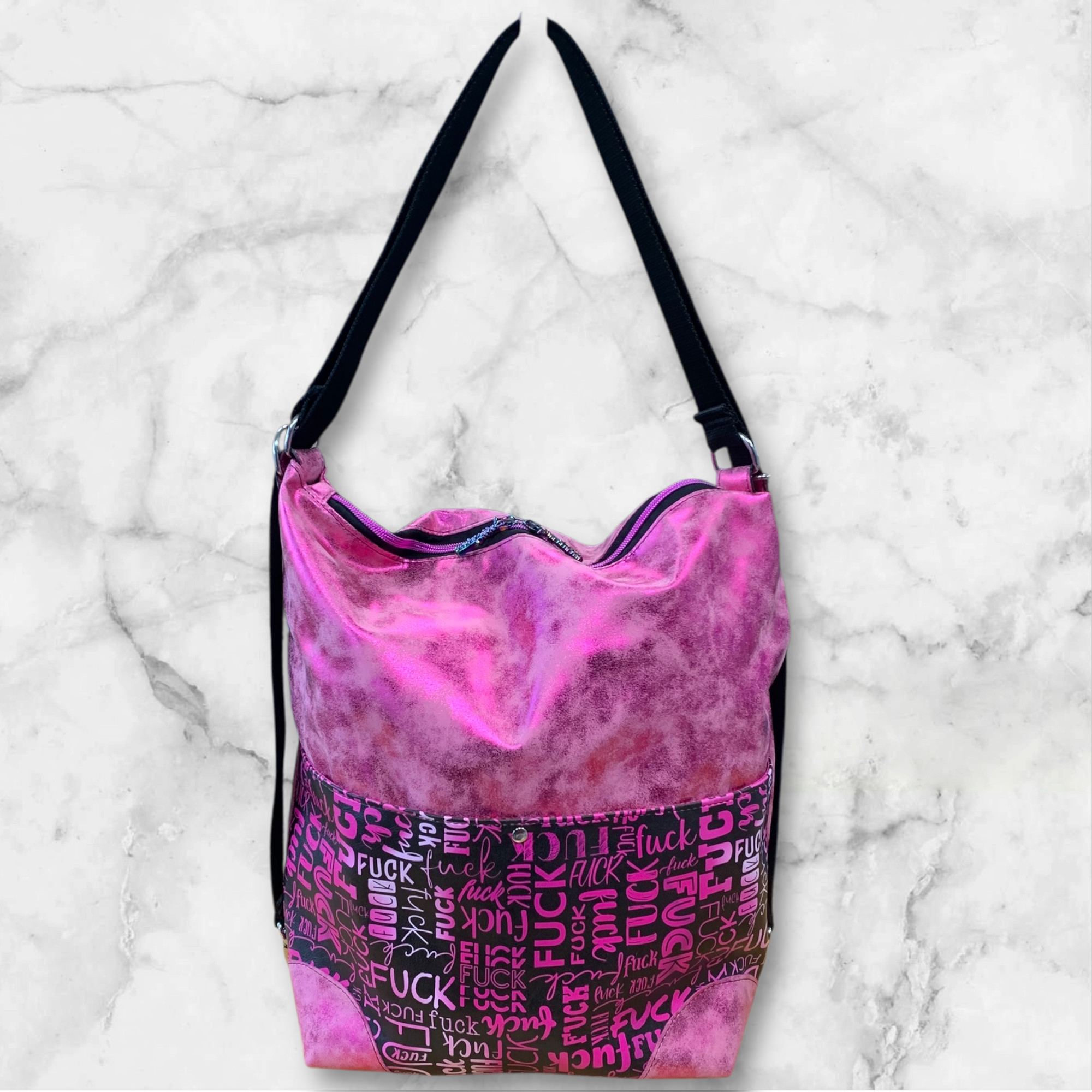 Rookie 2 in 1 Rucksack Tasche Glitzer rosa & F*ck