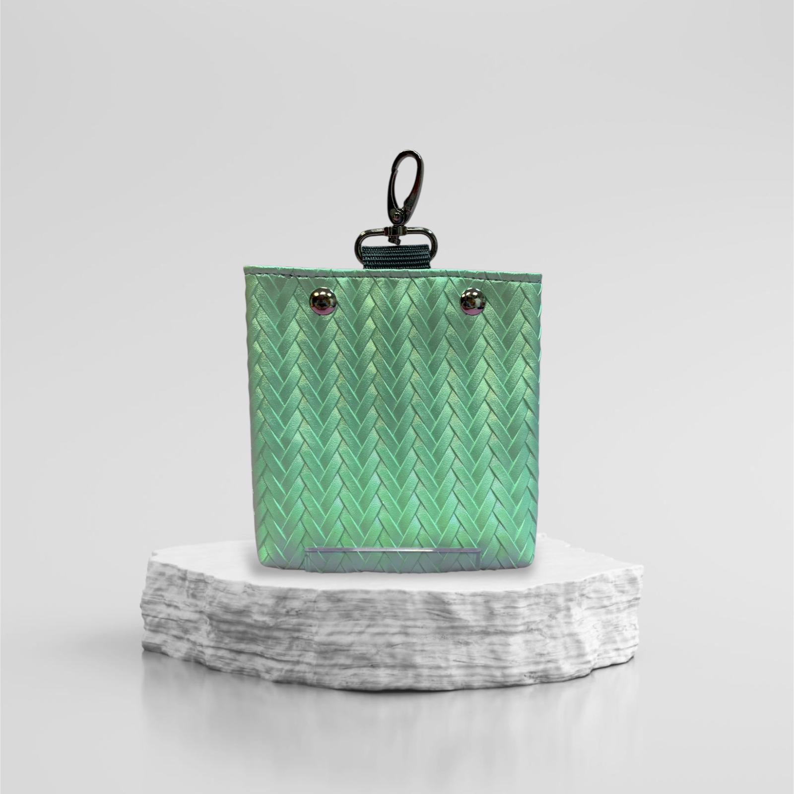 MiniFutterbeutel Karabiner + Druckknopf #155 Zopf mint metallic