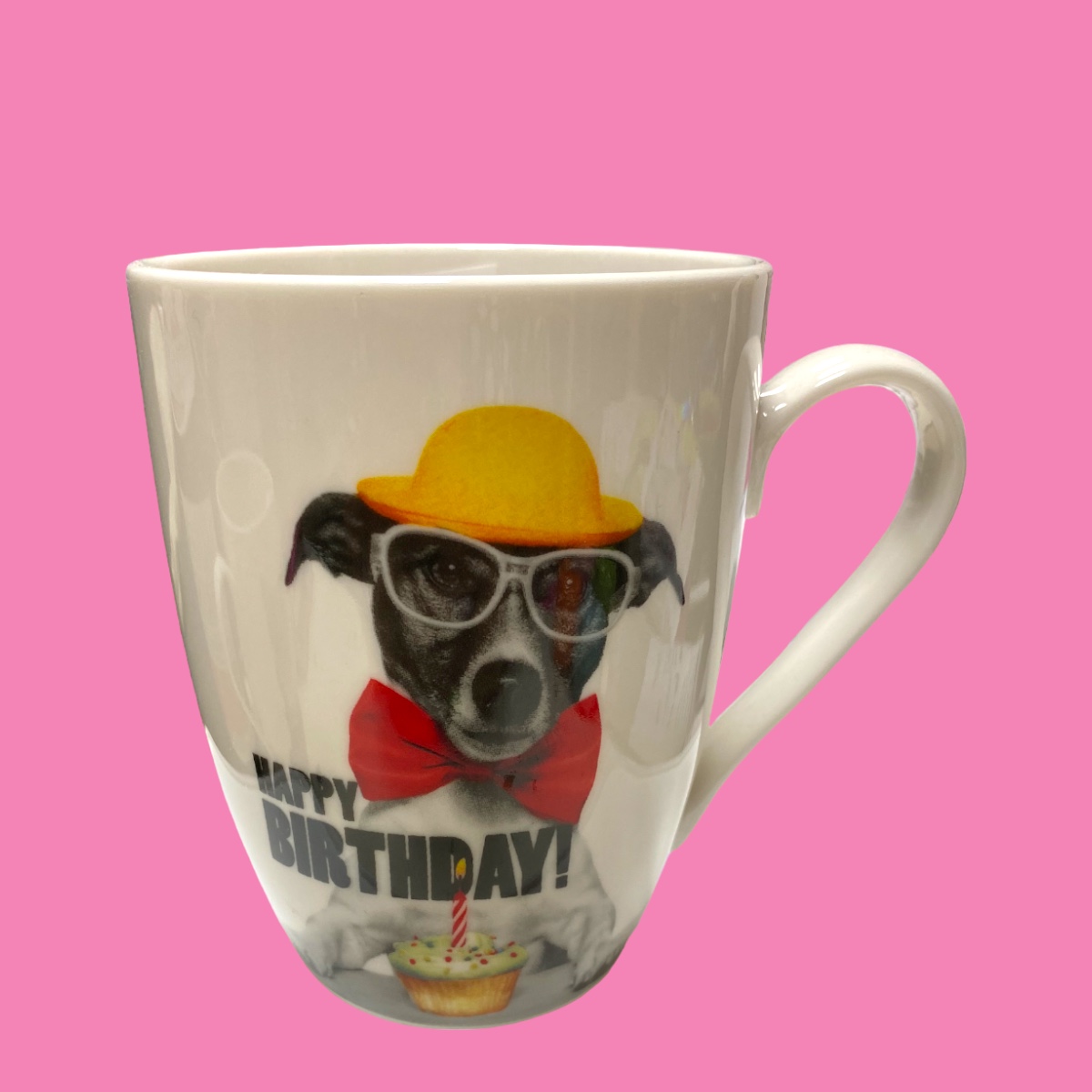 Tasse Happy Birthday Hund gelber Hut