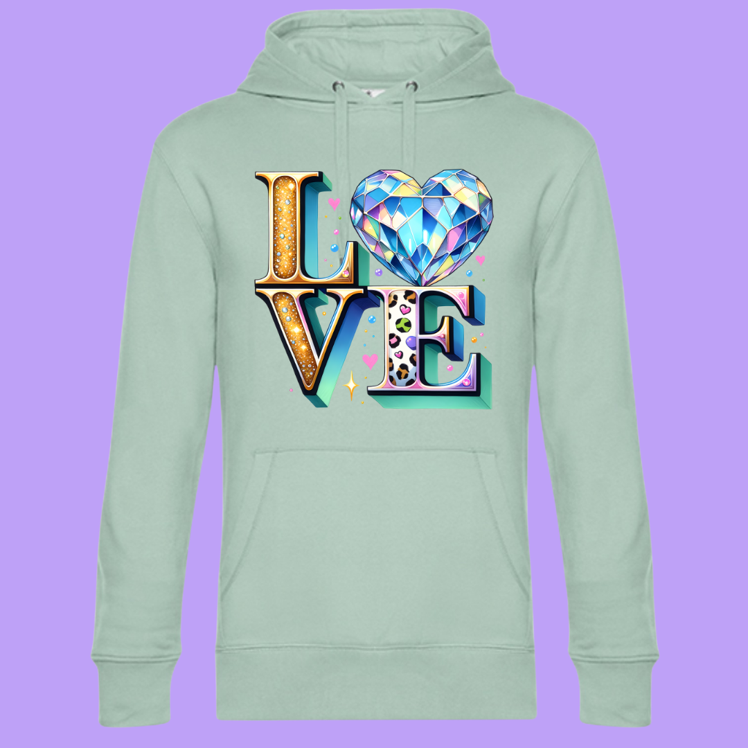 Hoodie Love Diamant Aqua Größe L